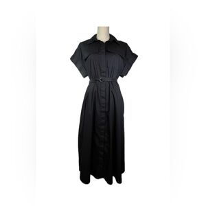 Worthington Black Midi Dress with Belt Women’s Size M Button Down Shirt Dress